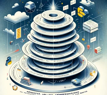 Advanced Python list comprehensions concept with nested structures, mathematical symbols, and code snippets, illustrating depth and complexity.